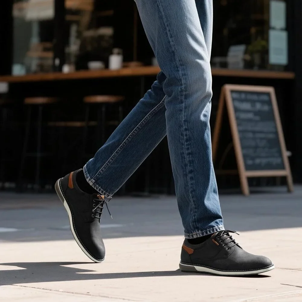 Casual Dress Oxford Shoes Men's Black-Waxy Business Formal Comfort Derby Sneaker